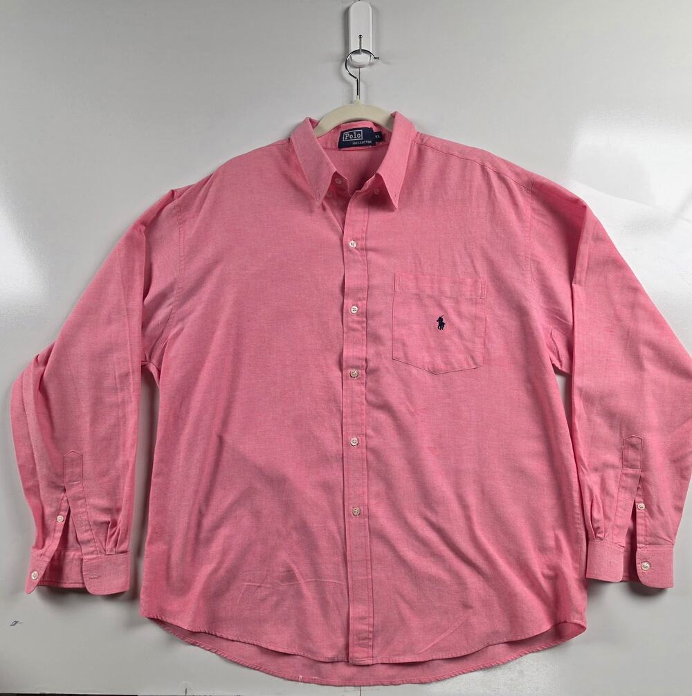 Mens Vintage Polo Ralph Lauren Oxford Shirt XL Pink Pony Preppy 90s 0071
